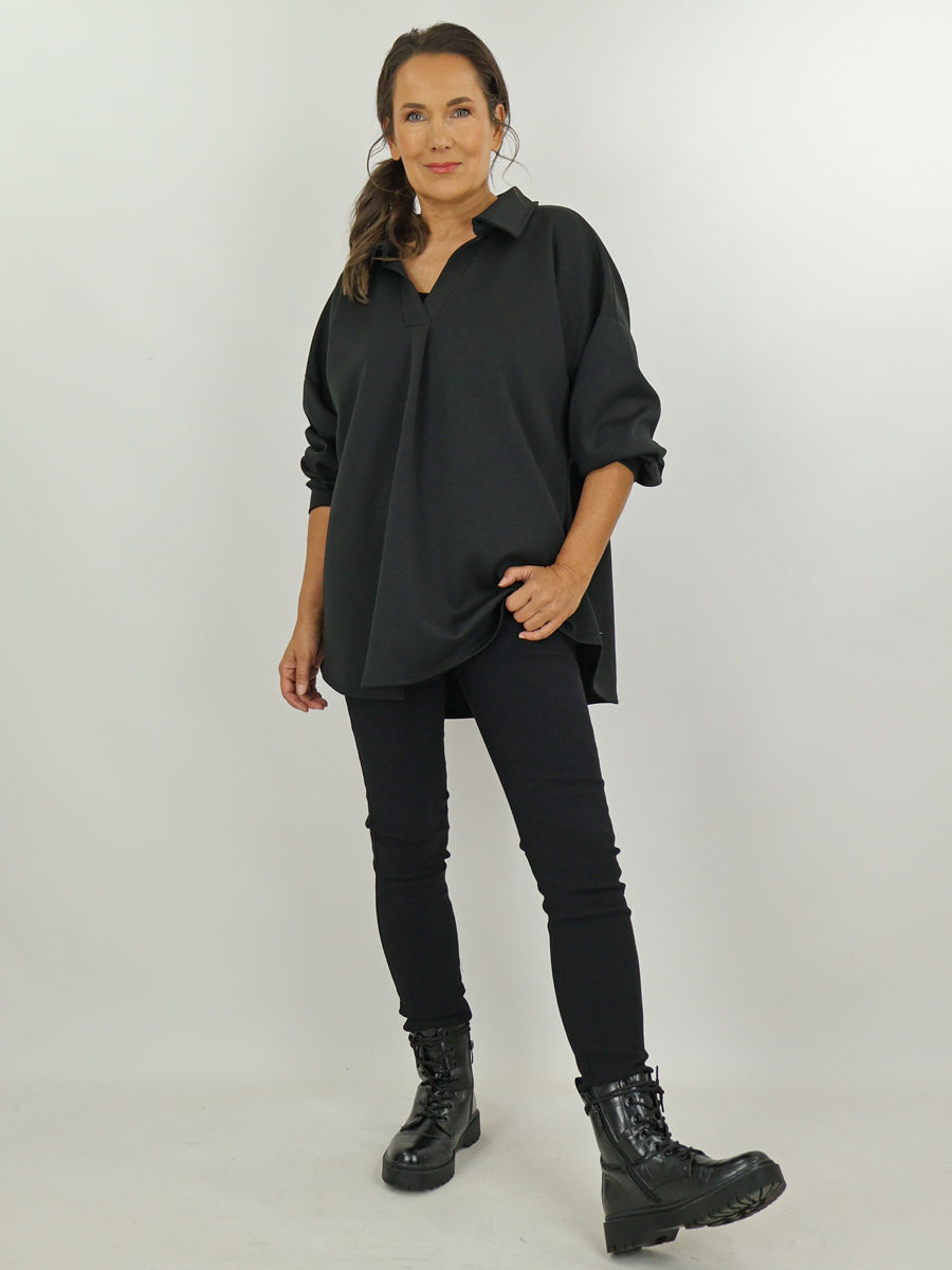 Zwarte dikkere blouse maatje meer dames webshop black just black