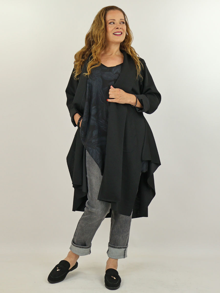 Zwart Vest lange mouw A lijn maatje meer dames webshop black just black
