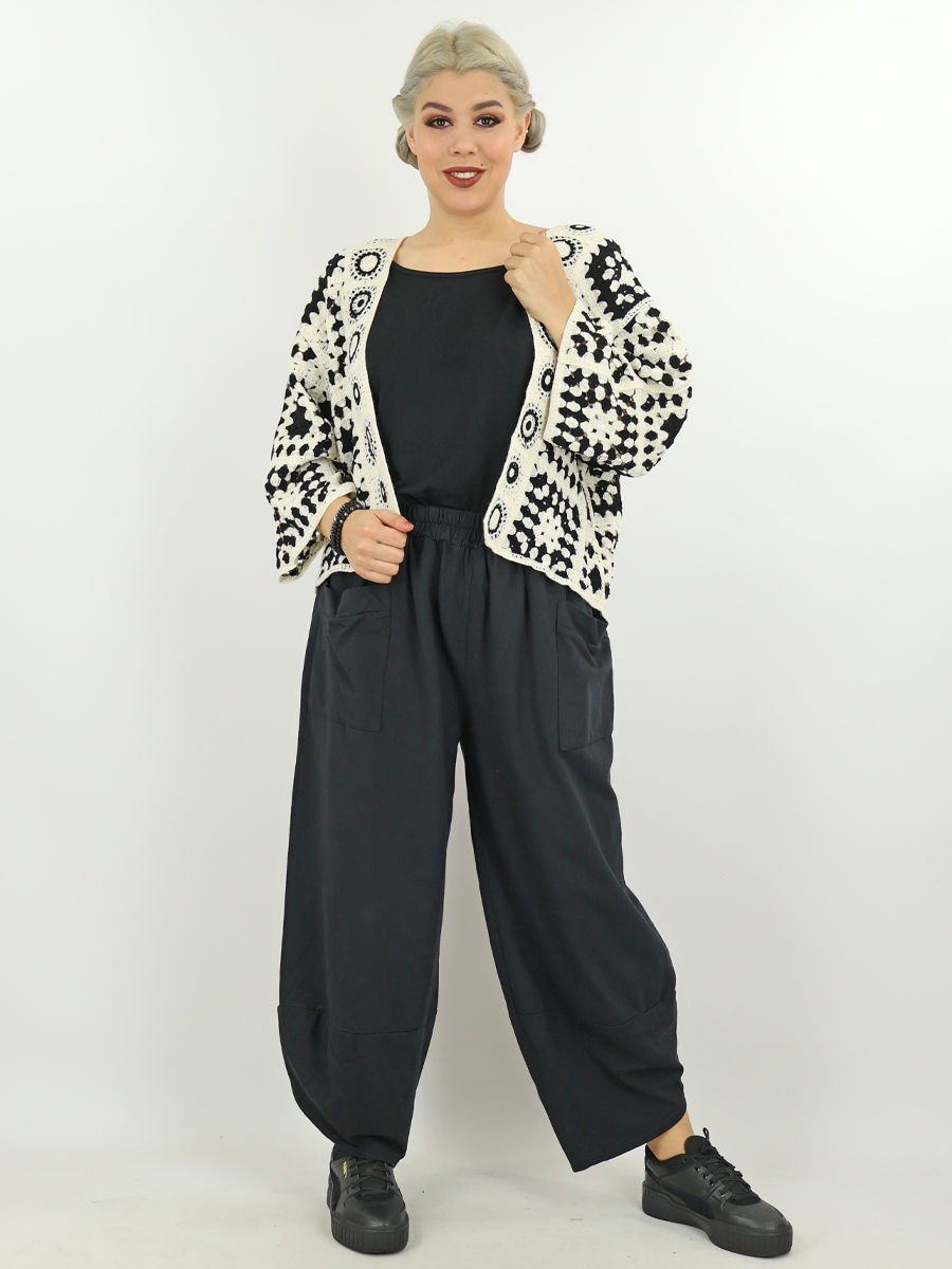 kort gehaakt vestje zwart ecru maatje meer dames webshop black just black