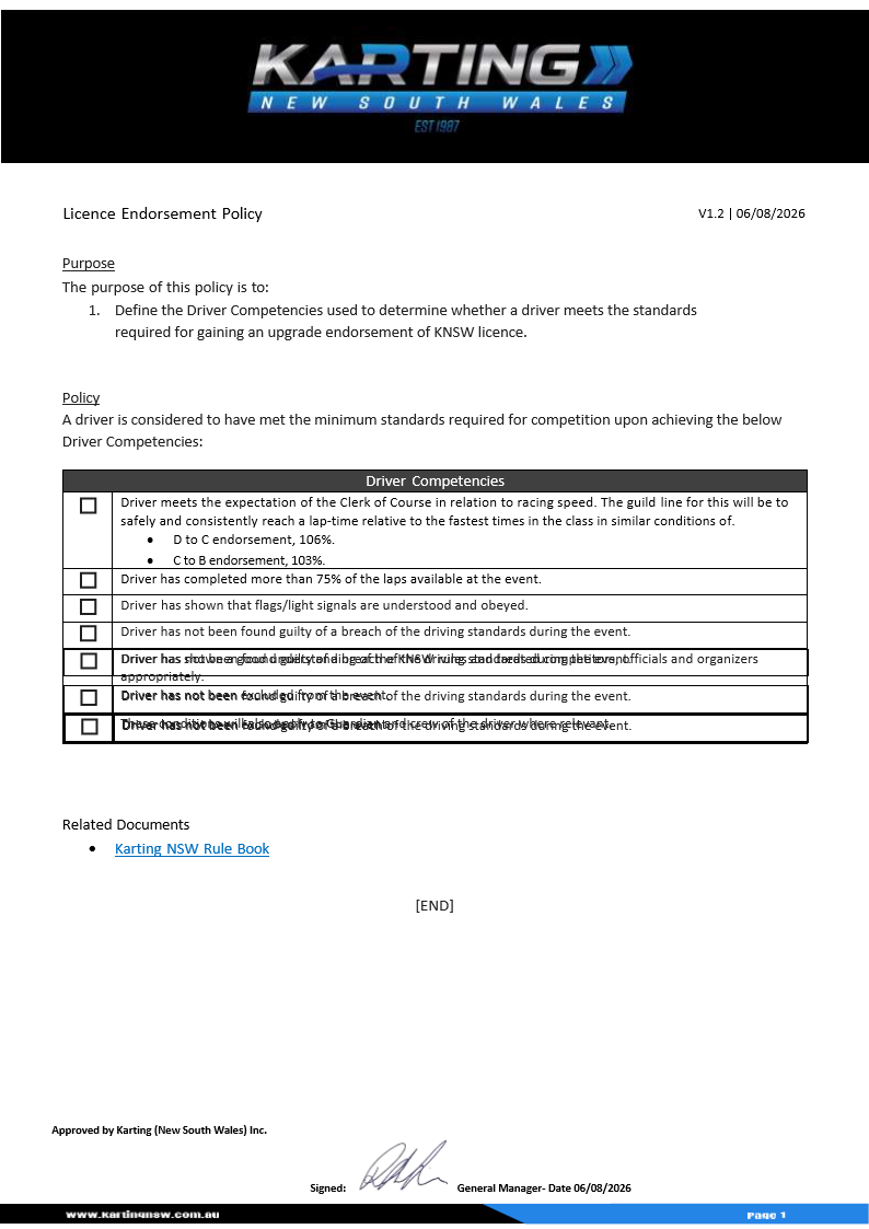 Updated License Endorsement policy