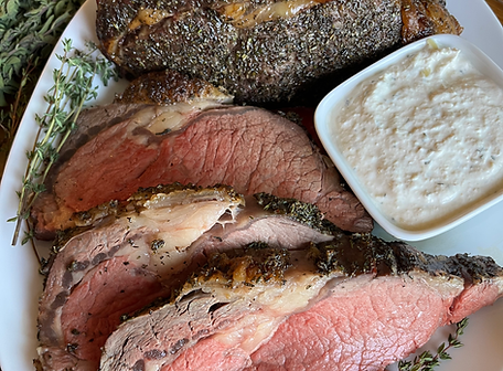 Prime Rib with Creamy Garlic Basil Horseradish Recipe