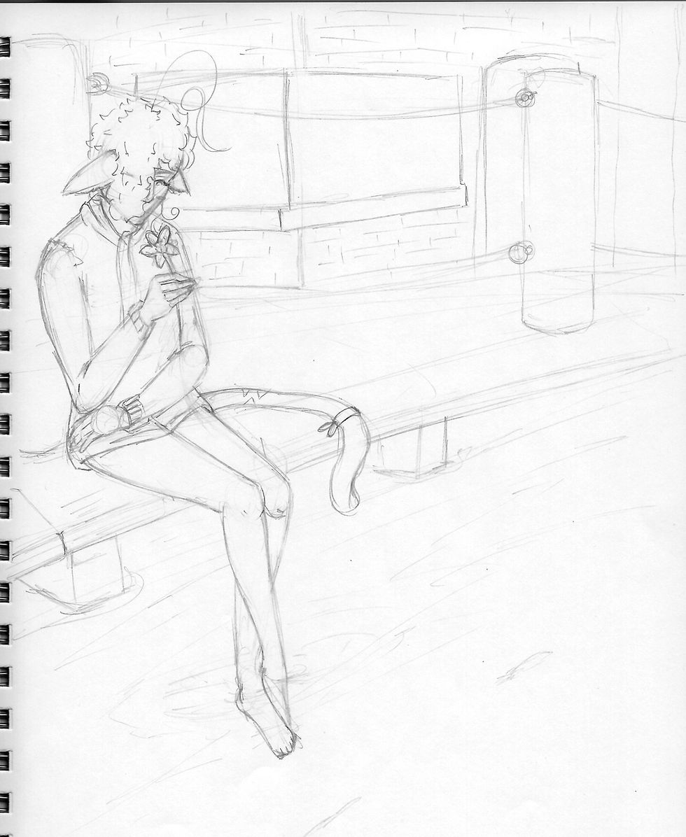 Aurora sits riverside as she idly looks at a flower and as she feels the water push against her feet.