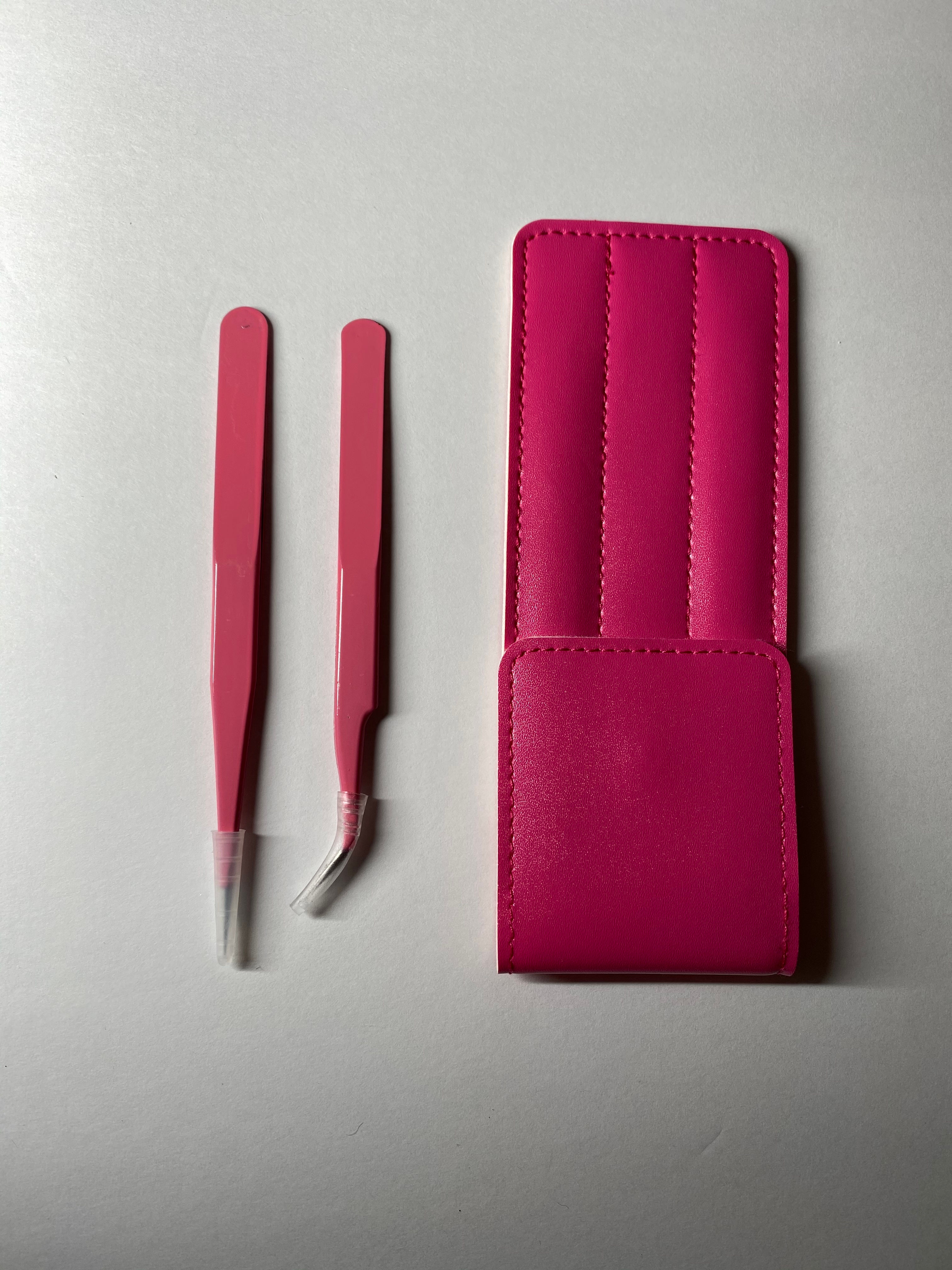 Pink Eyelash Extension Tweezers & Case