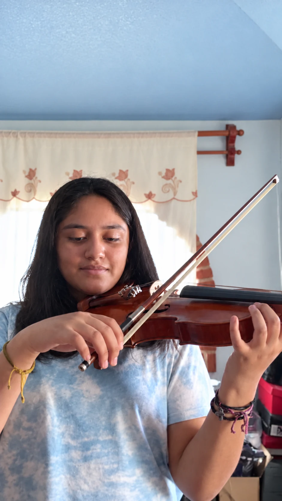 Violín y arco en clase online