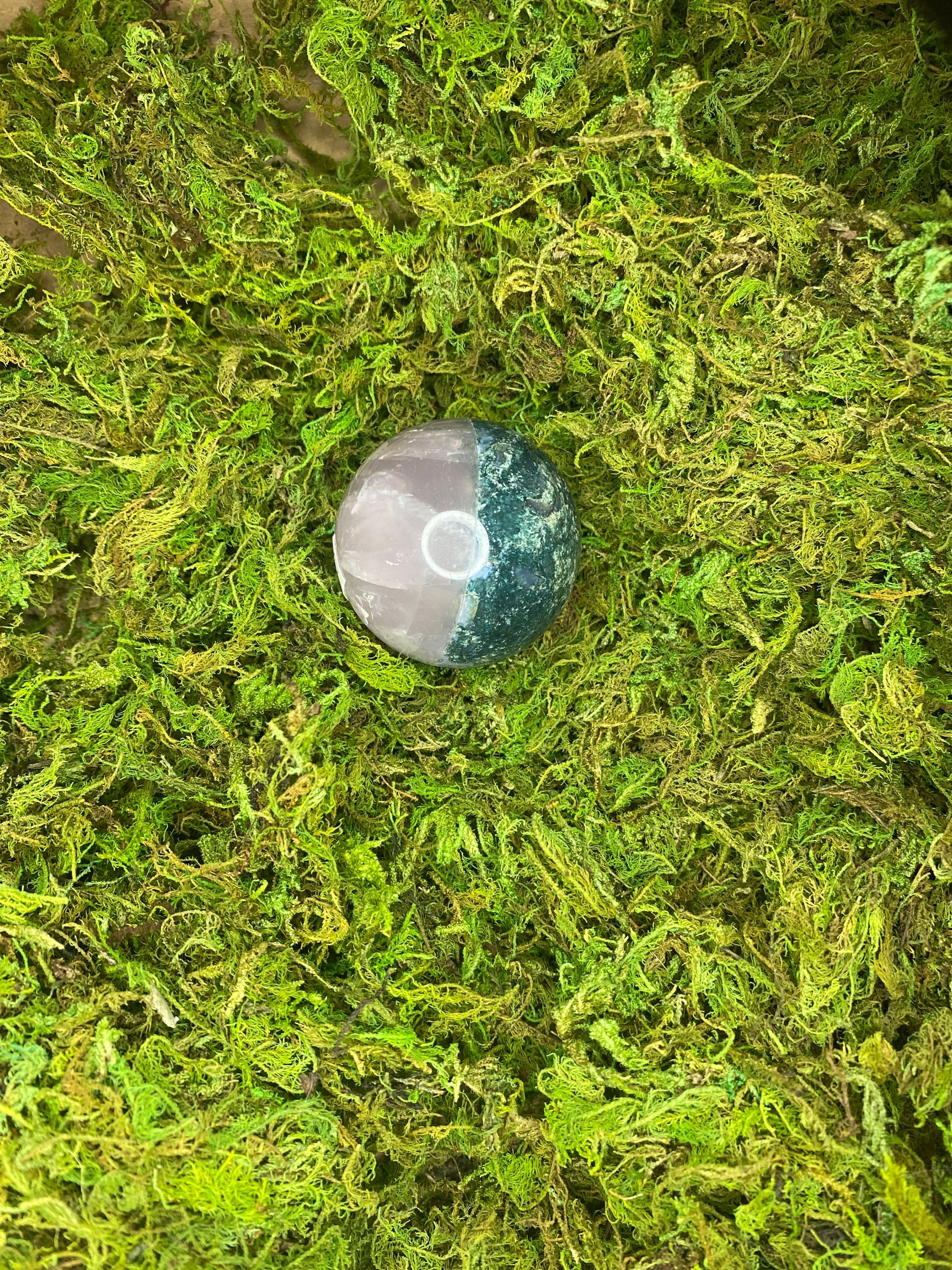 Half & Half Rose Quartz & Moss Agate Sphere