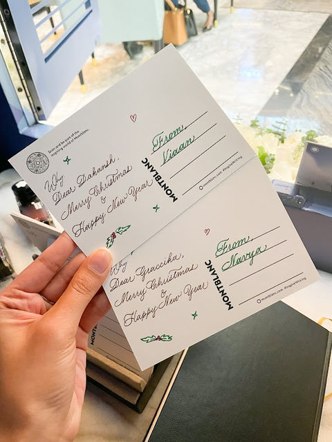 Calligraphed Holiday Greetings over Mont Blanc Postcards