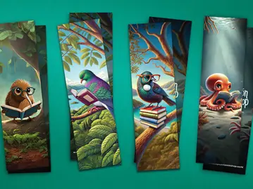 Illustrated bookmarks featuring New Zealand native birds, designed for Picton Bookshop's adult readers