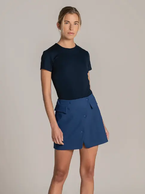Women’s yacht stewardess skort with wrap-front and snap detail
