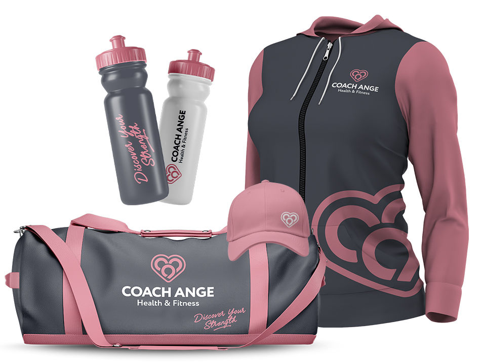 Merchandise and apparel with new branding for Coach Ange fitness coach