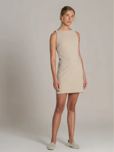 Superyacht stewardess dress made of 4 way stretch material in Sand