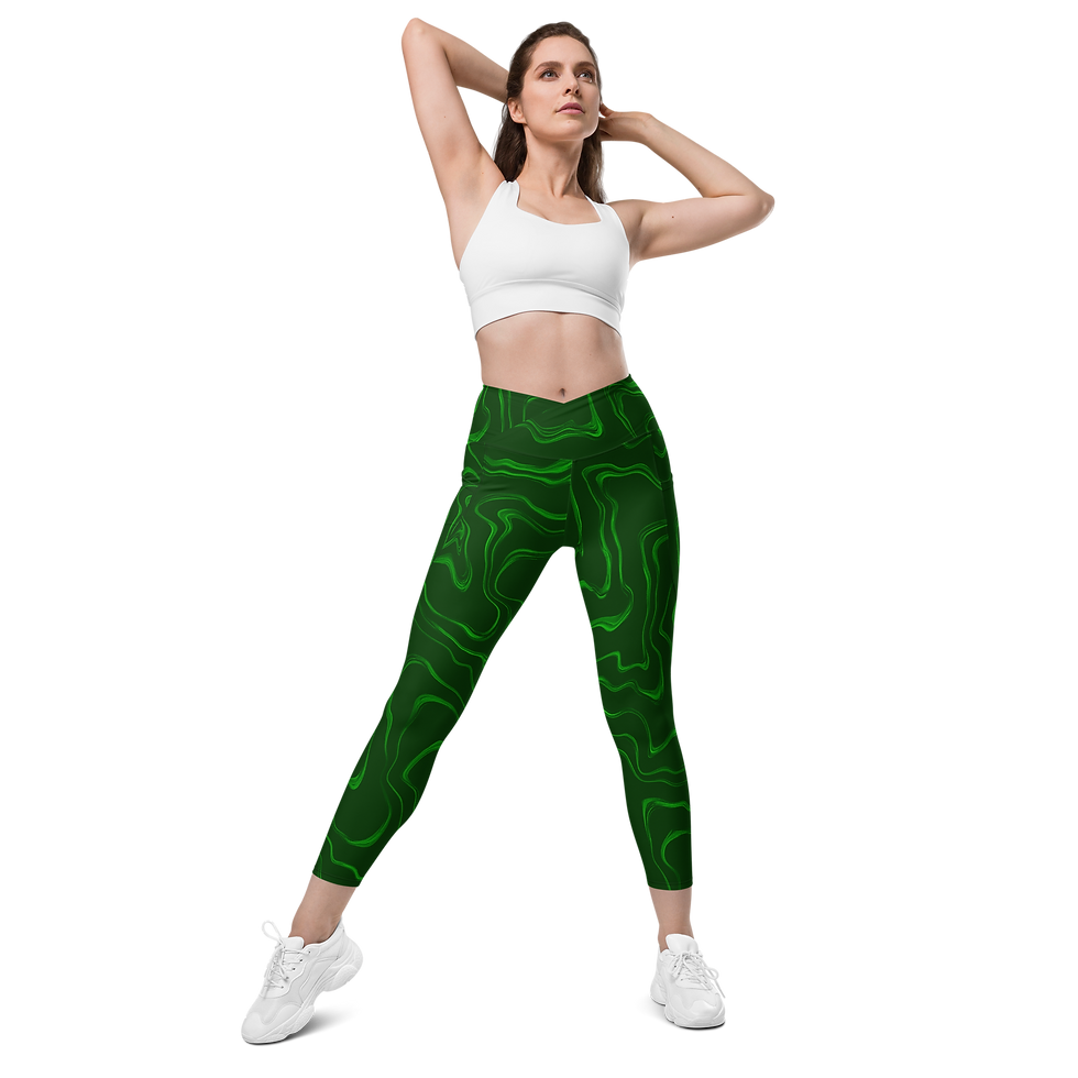 Thumbnail: Green Wave | Pocketed Crossover Leggings 