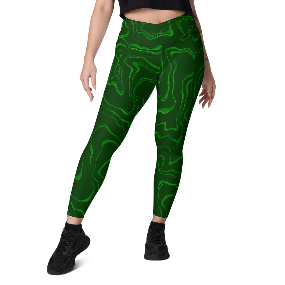 Thumbnail: Green Wave | Pocketed Crossover Leggings 
