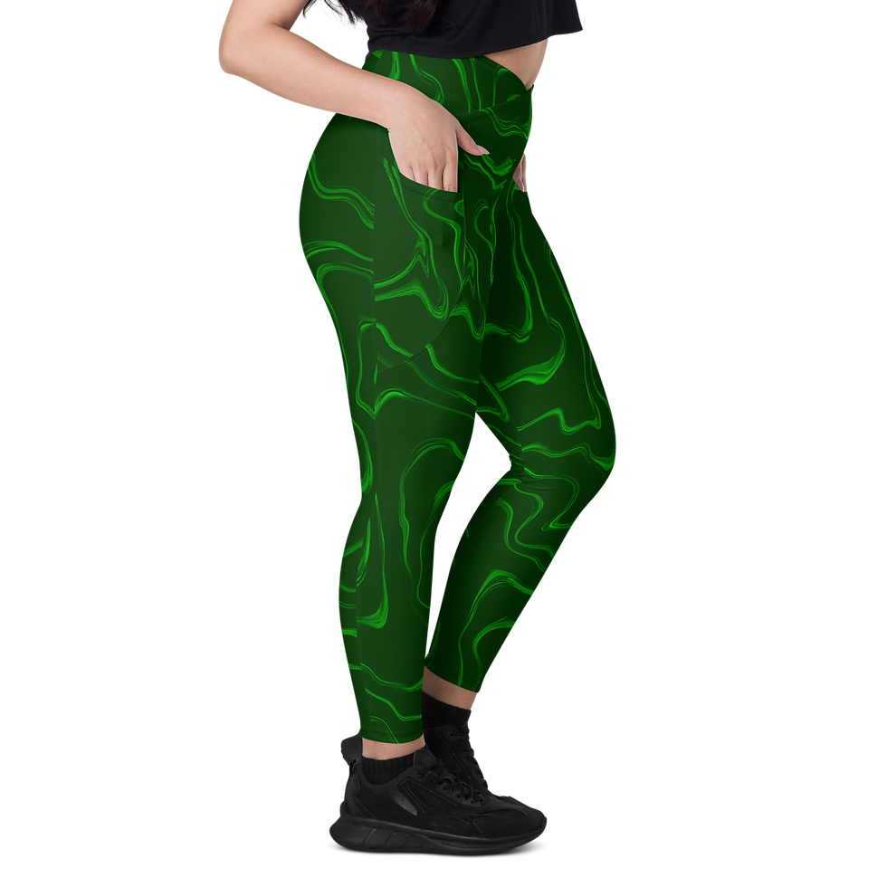 Thumbnail: Green Wave | Pocketed Crossover Leggings 