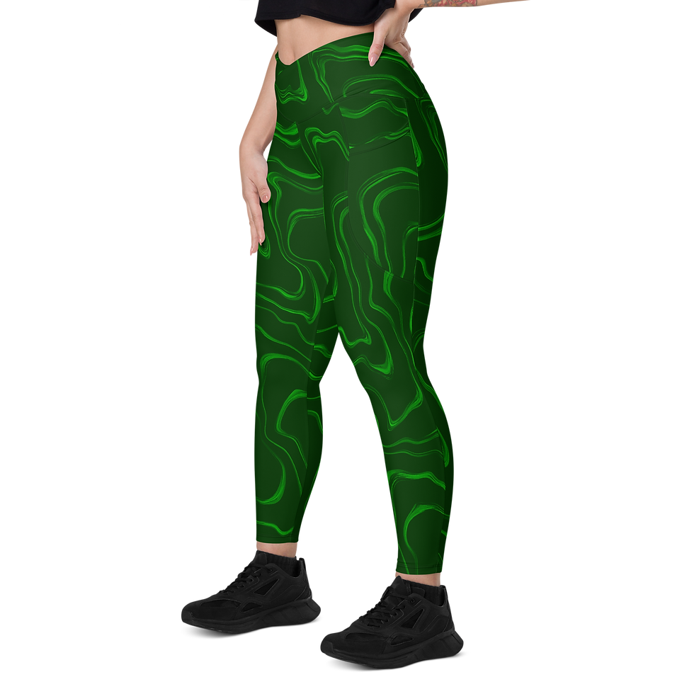 Thumbnail: Green Wave | Pocketed Crossover Leggings 