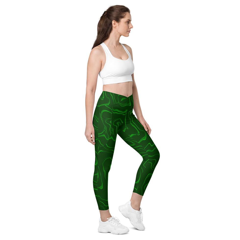 Thumbnail: Green Wave | Pocketed Crossover Leggings 
