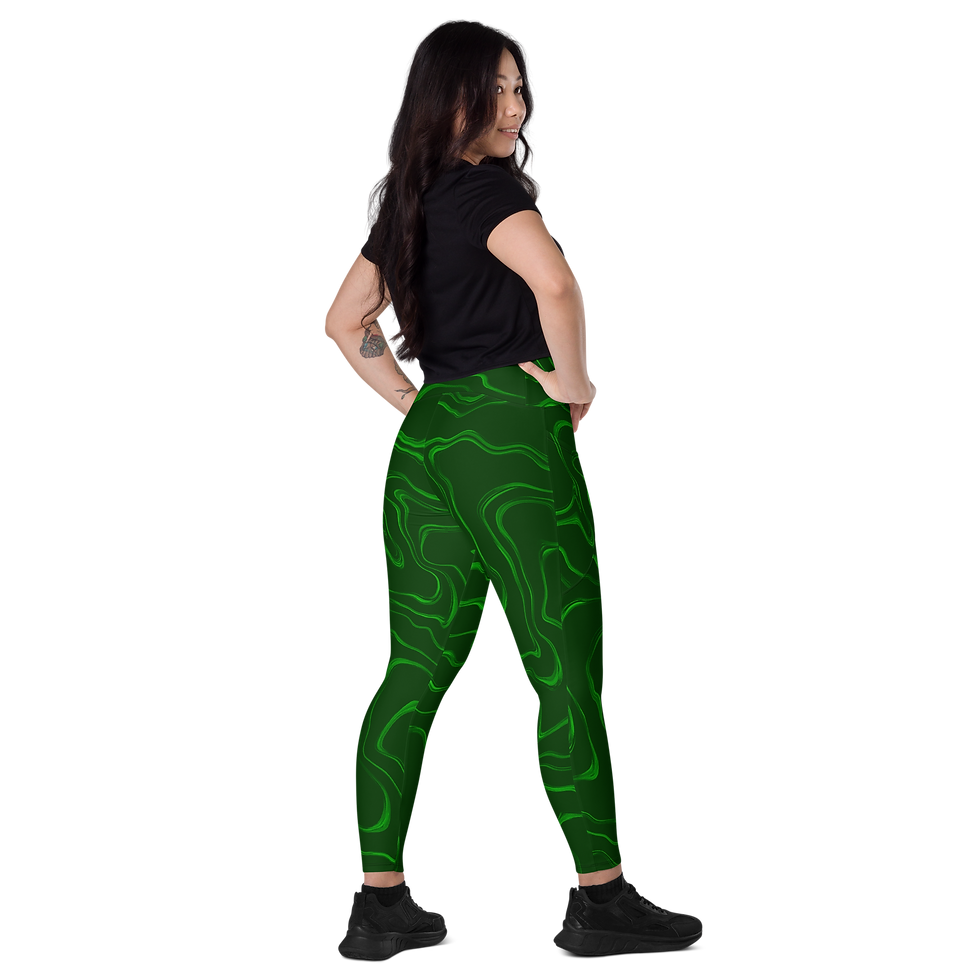 Thumbnail: Green Wave | Pocketed Crossover Leggings 
