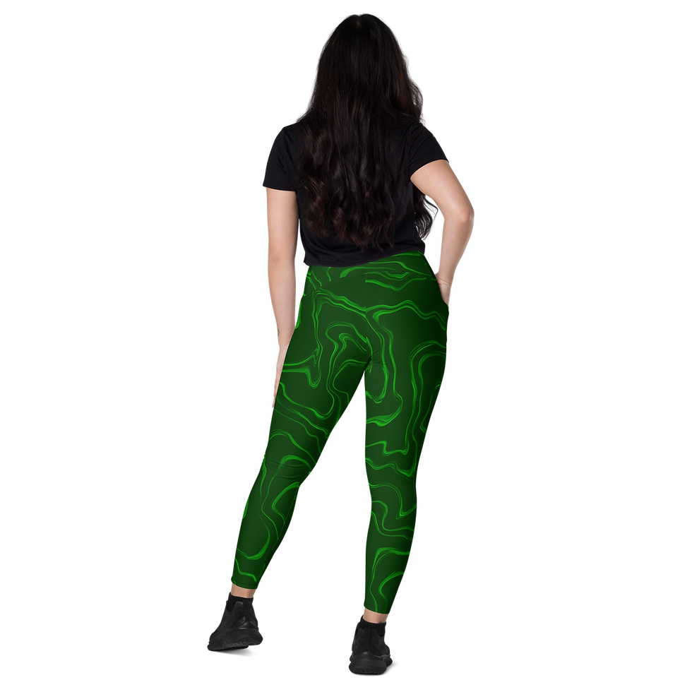 Thumbnail: Green Wave | Pocketed Crossover Leggings 