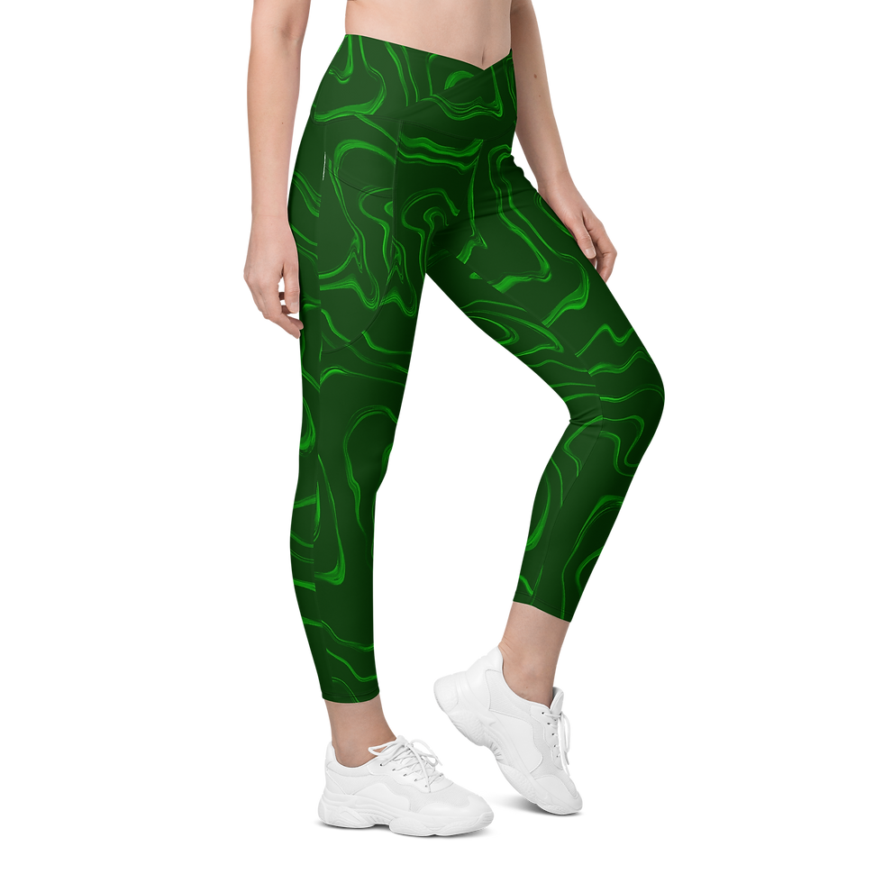Thumbnail: Green Wave | Pocketed Crossover Leggings 