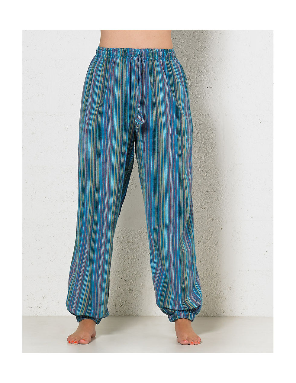 Miniature : Pantalon Coton Raye Mixte Ceint Elastique