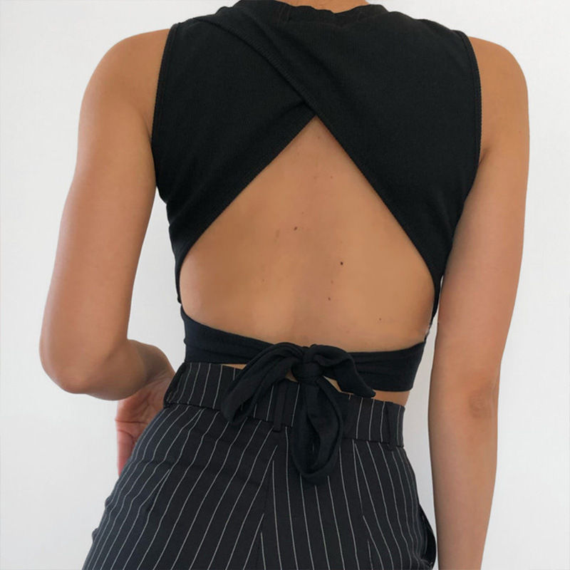 Sexy backless women tank top bandage slim crop top summer 2024 casual streetwear