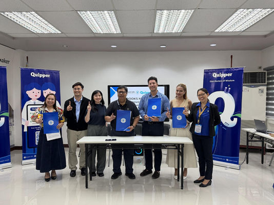 MOA signing attended by key figures (from left to right) Arlene E. Centeno (Chief, FAD, DOST-STII), Rainer Rondero (Head of Sales & Marketing, Quipper Philippines), Mae Galing (Strategic Partnership & Alliance Lead), Allan C. Taule (Chief, IRAD, DOST-STII), David Soukhasing (CEO, Quipper Philippines), Katrina Miranda (Head of Business Operations & Chief of Staff, Quipper Philippines), Marievic V. Narquita (Section Head, ISS-IRAD DOST-STII).