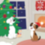 Cartoon of pets enjoying Christmas