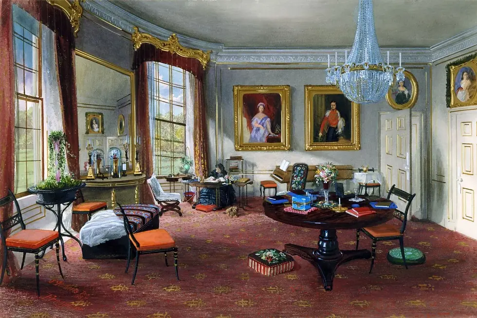 James Roberts, “Frogmore House: The Duchess of Kent’s Sitting Room”, dated 1857, watercolour and bodycolour, RCIN 919734, Royal Collection Trust/© His Majesty King Charles III 2023