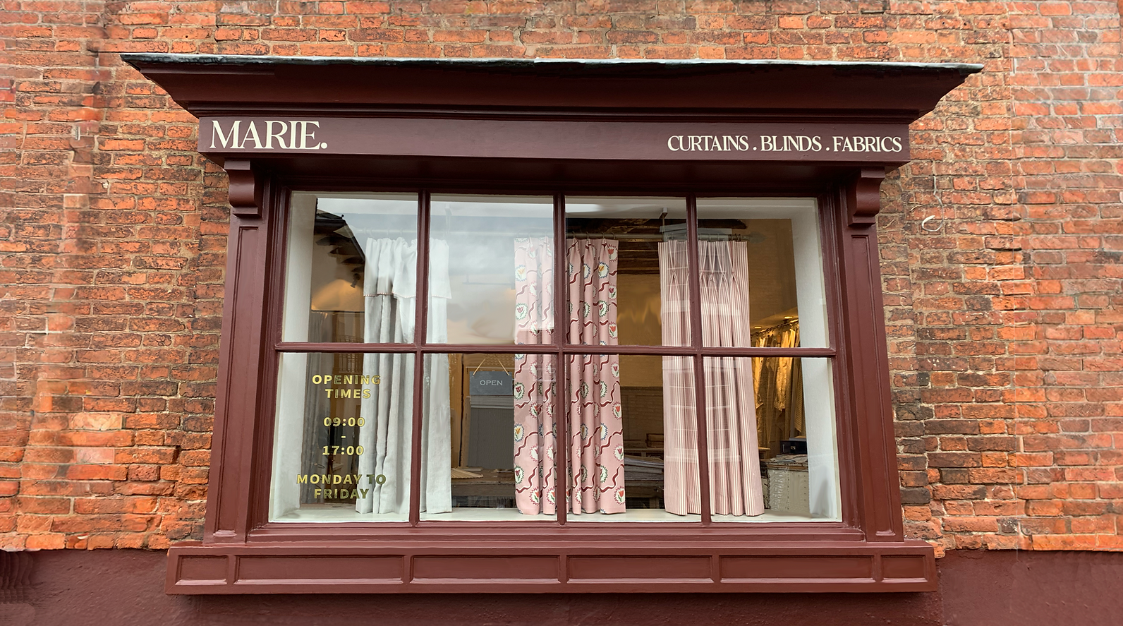 our shop and workroom, pinch pleat curtains, frill top curtains, new fabrics and collections in our shop 