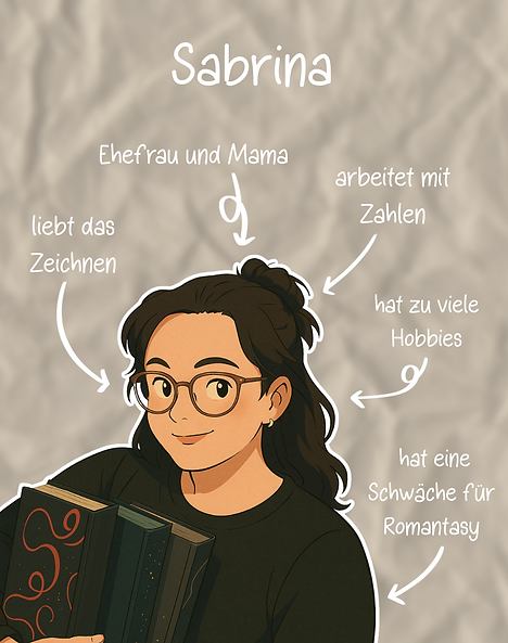 Ein Selbstportrait im Comic-Style mit einer rein von geschriebenen Eigenschaften