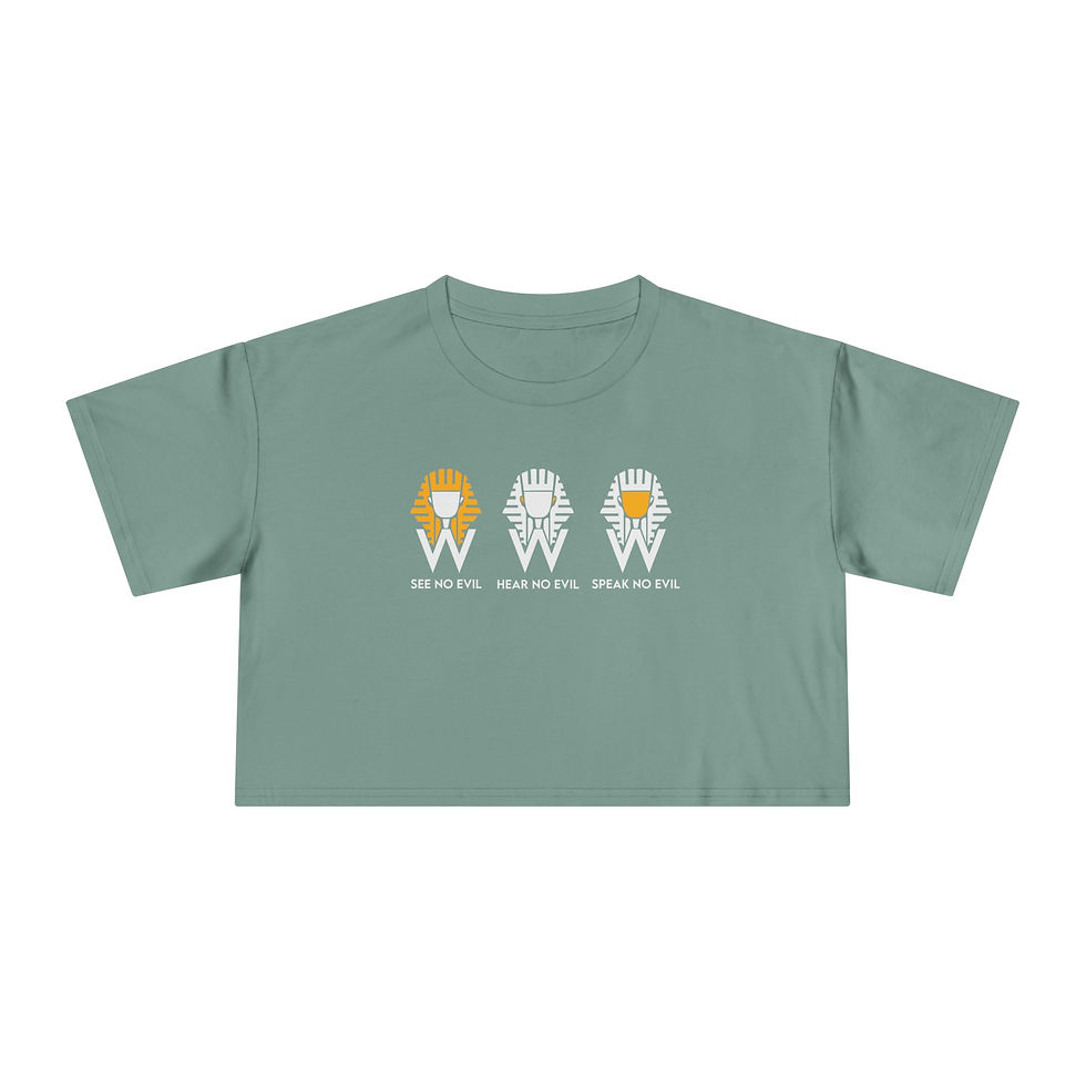 Thumbnail: Will Pharaoh's See, Hear, Speak, No Evil Women's Crop Tee 