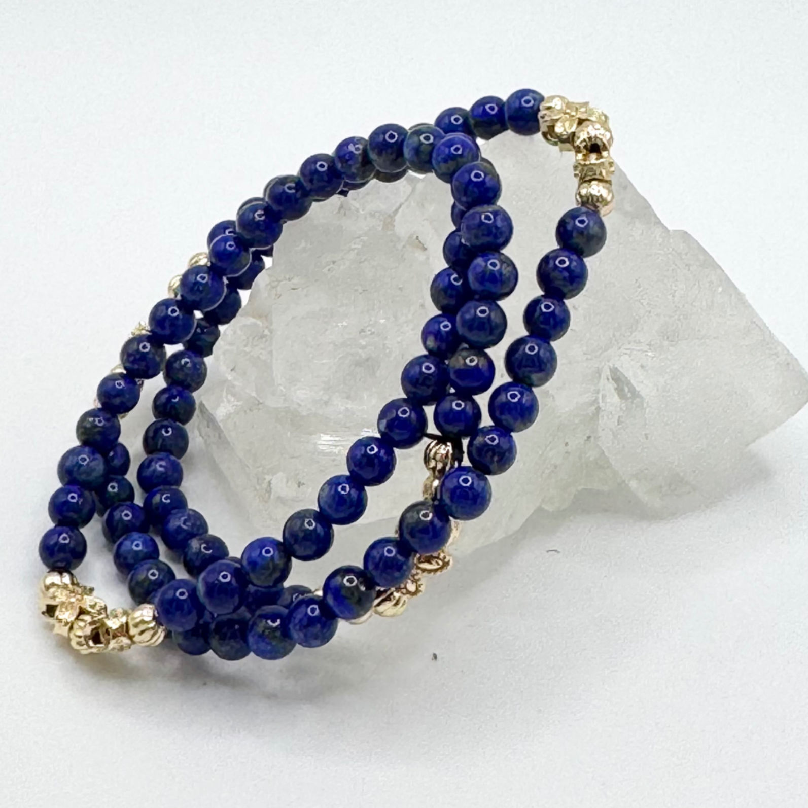 Lapis Lazuli Beaded Bracelet (gold finish)