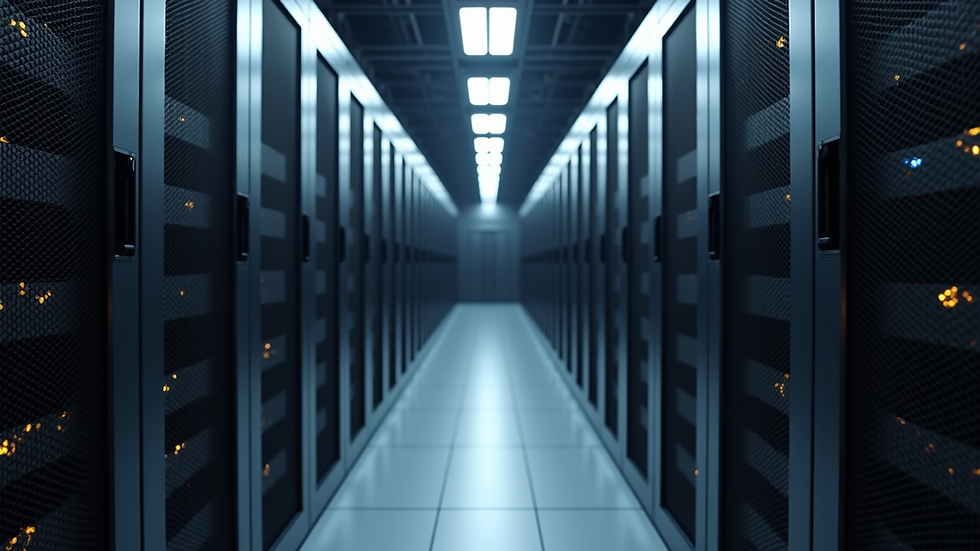 Eye-level view of a server room with racks of database servers