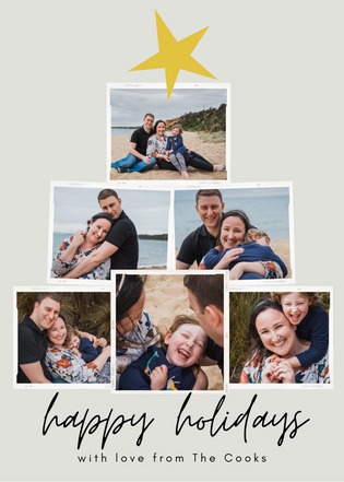 Melbourne family photographs in a christmas card with photo frames stacked to look like a christmas tree