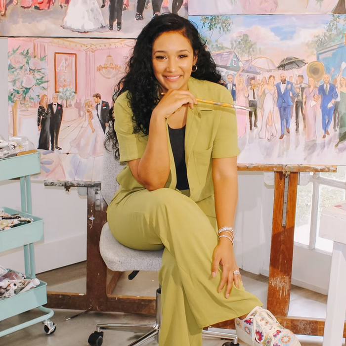 Live wedding painter New Orleans Christina Pappion painting ceremony at luxury venue