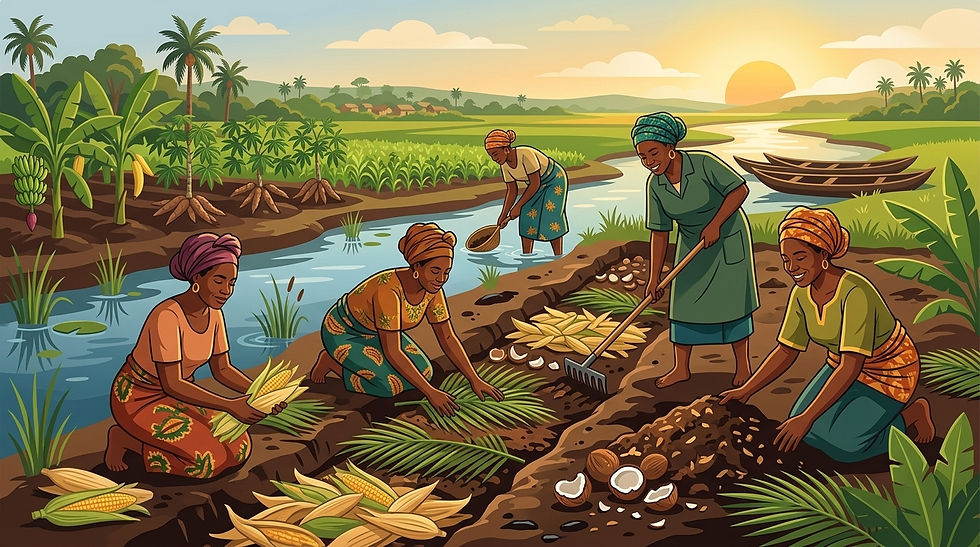 Graphics Image of Women Using Local Method to Restore Their Environment