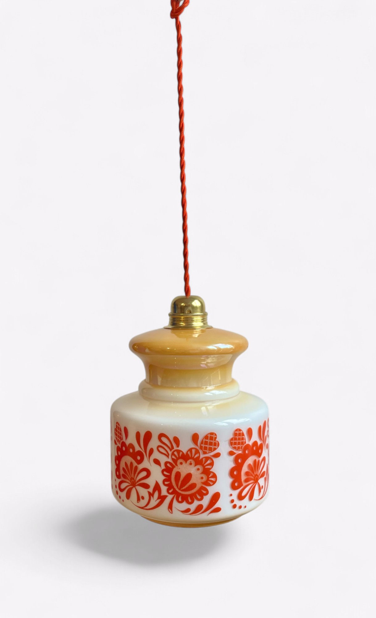 Suspension en opaline motifs fleurs orange années 70