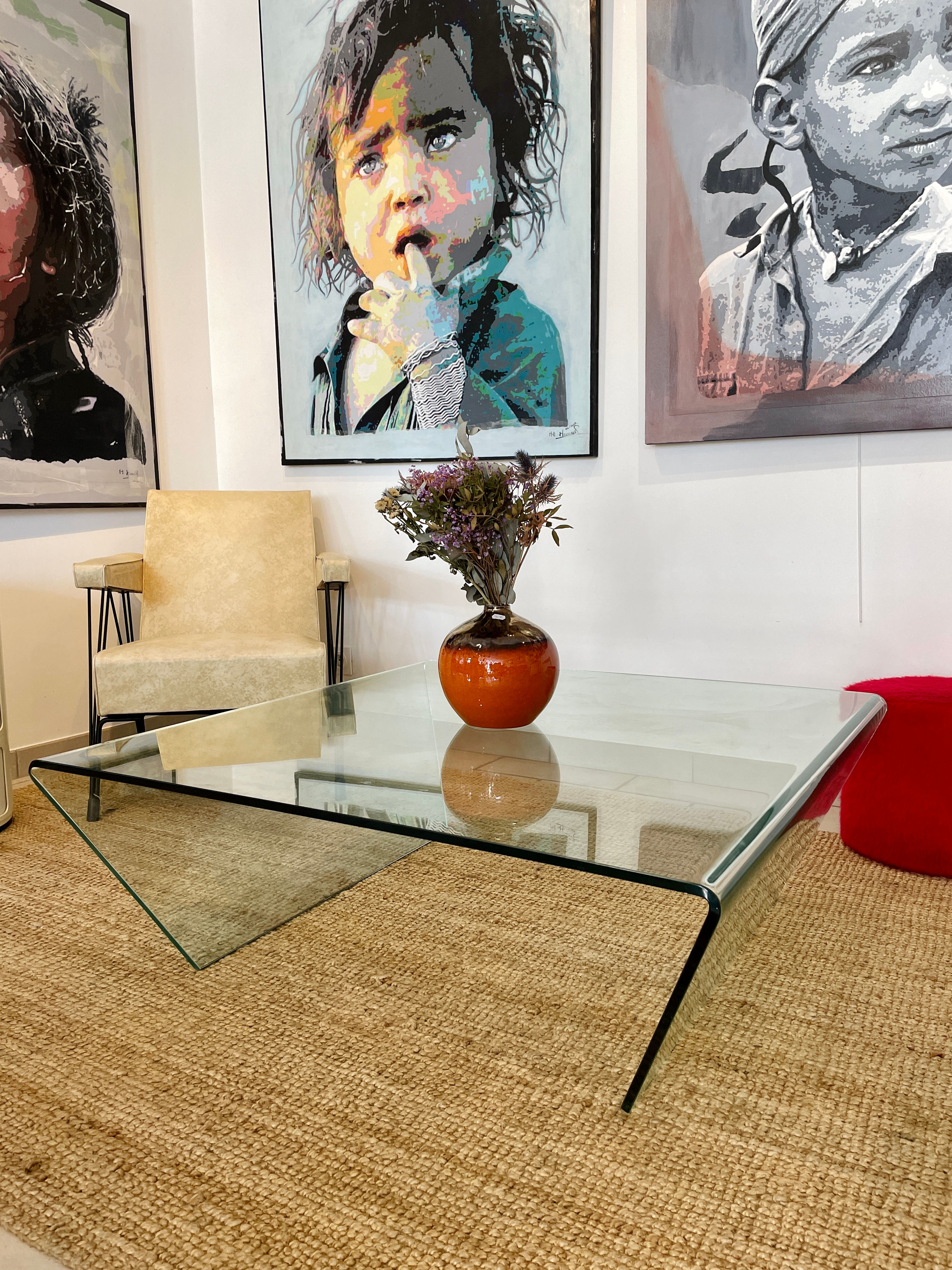 Table basse trapèze en verre