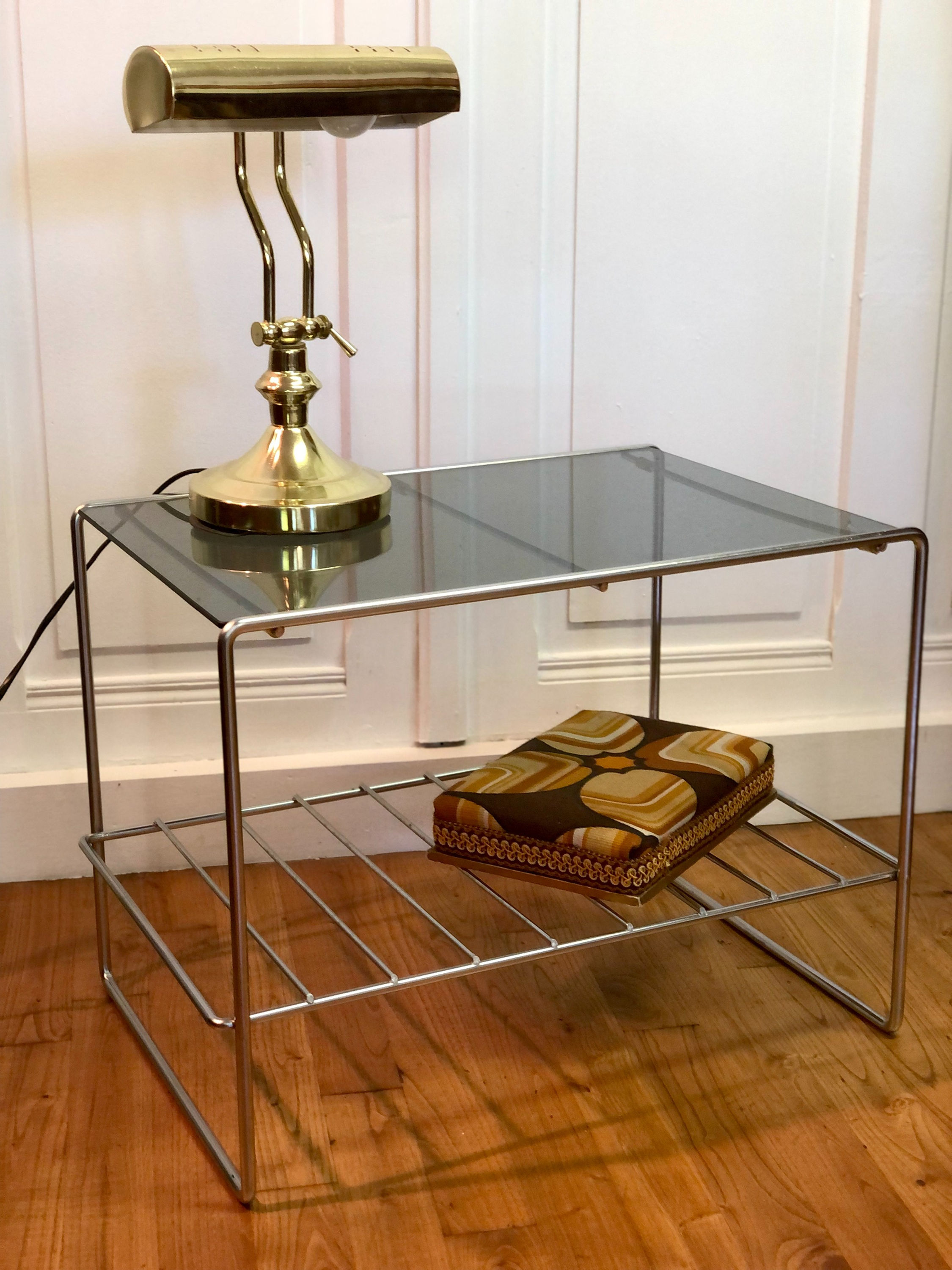 Table basse verre et métal chromé