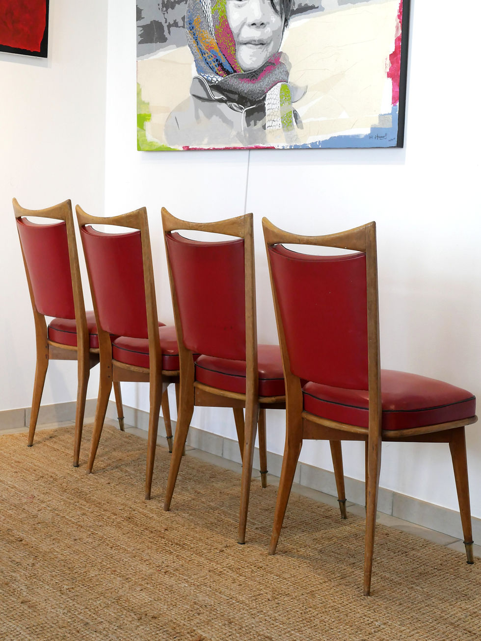 Miniature : Lot de 4 chaises en skaï rouge 60s