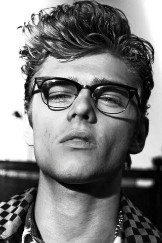 James Dean wearing browline glasses