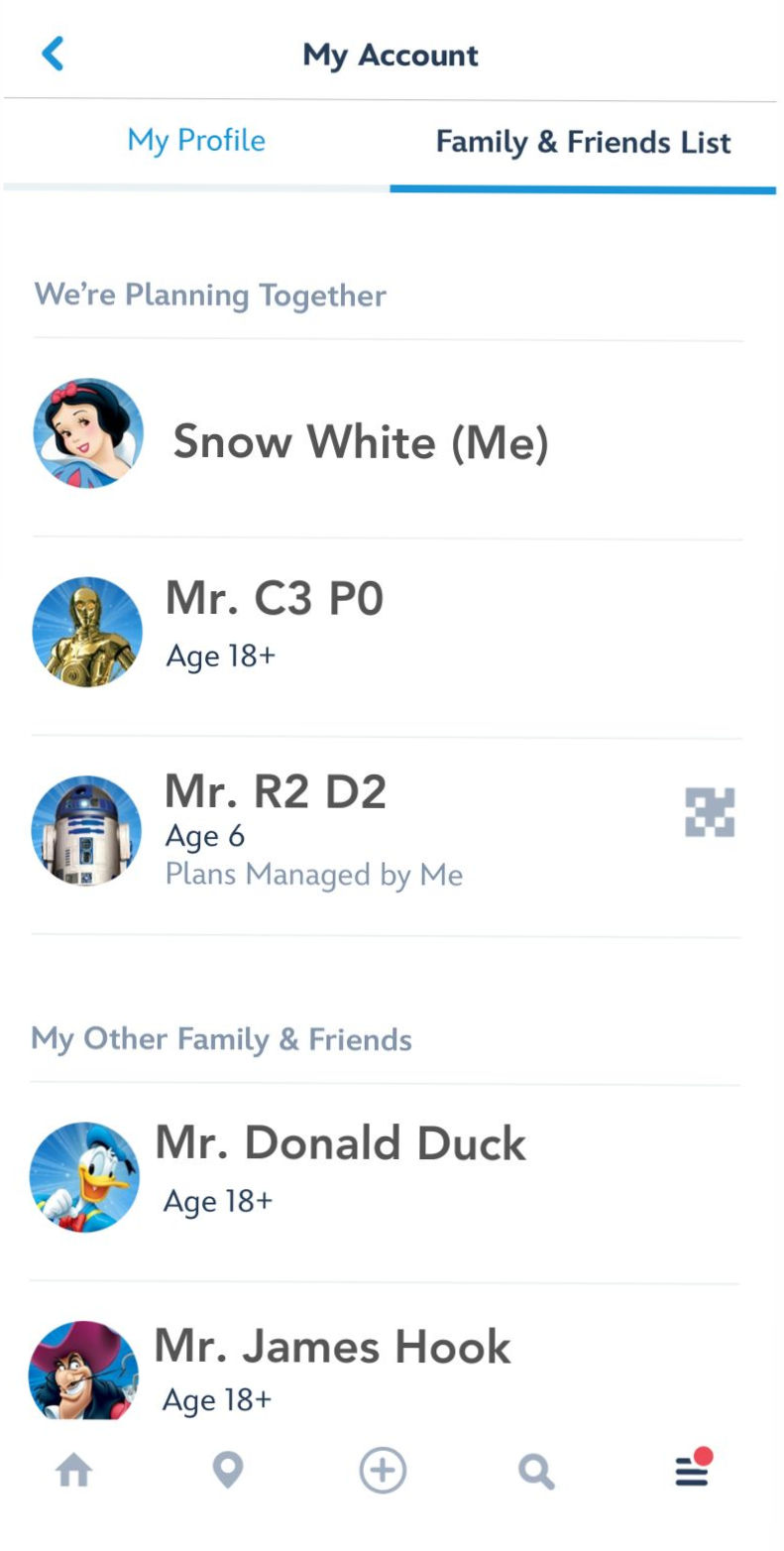 linking friends and family on the My Disney Experience app