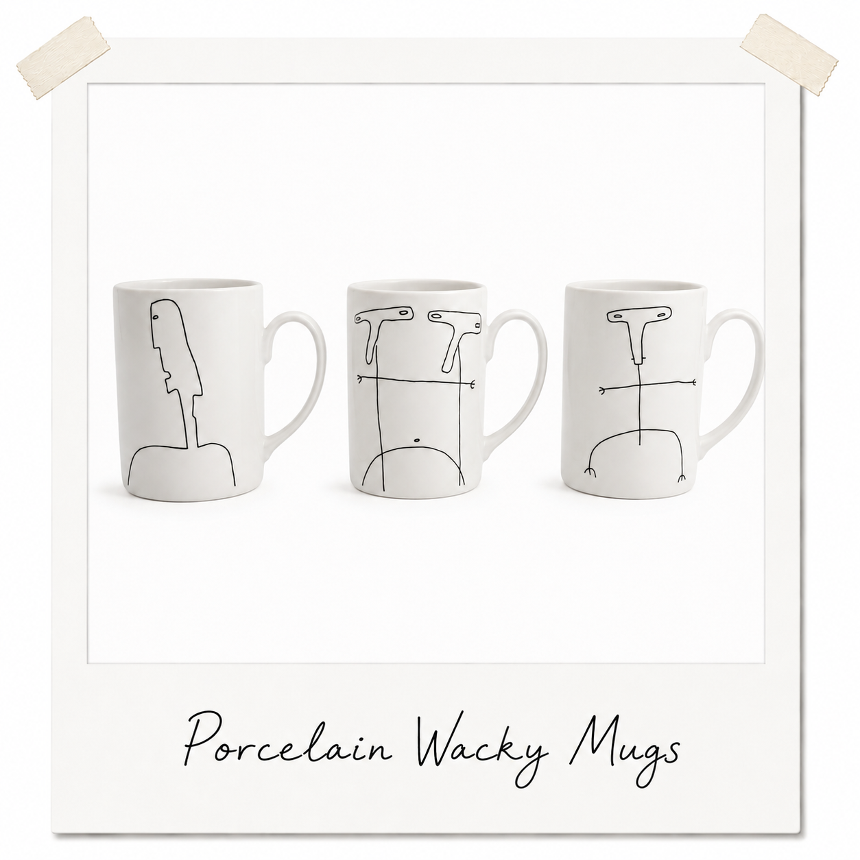 Porcelain Wacky Mugs — Set of 3