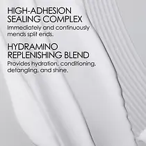 Comparison of hair strands showing up to 88% split-end sealing after one use, before and after images