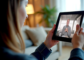 Woman watching Bible Hope TV's YouTube Channel