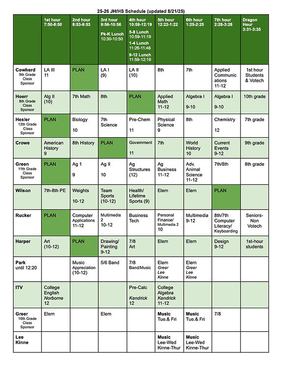 HS-JH Schedule