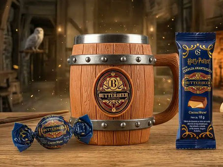 🍫✨ Cacau Show lança trufas e tabletes inspirados em Harry Potter com sabor cerveja amanteigada