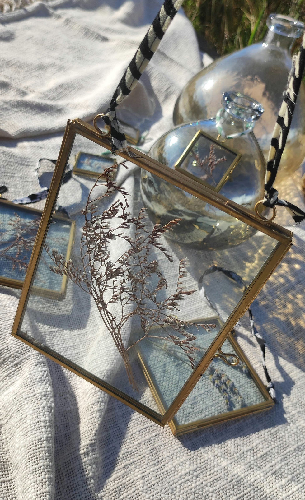Miniature : Cadre photo verre et laiton décor feuille GM
