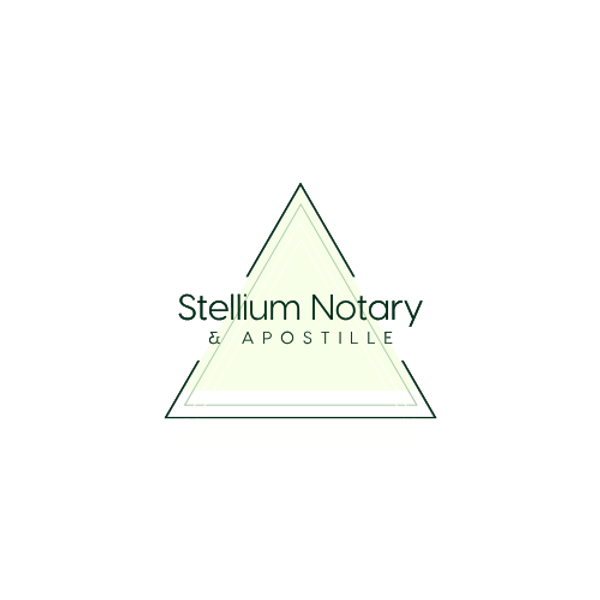 Stellium Notary & Apostille logo in green triangle design with bold text