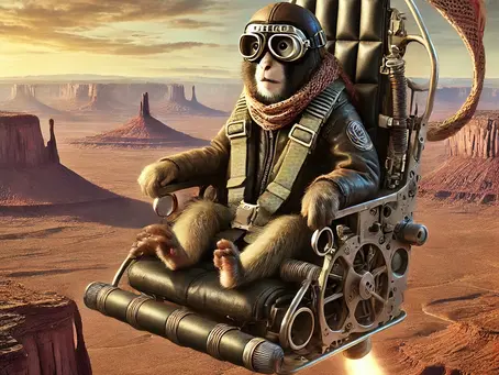Monkey in ejection seat onto of Monkey Mesa in Utah
