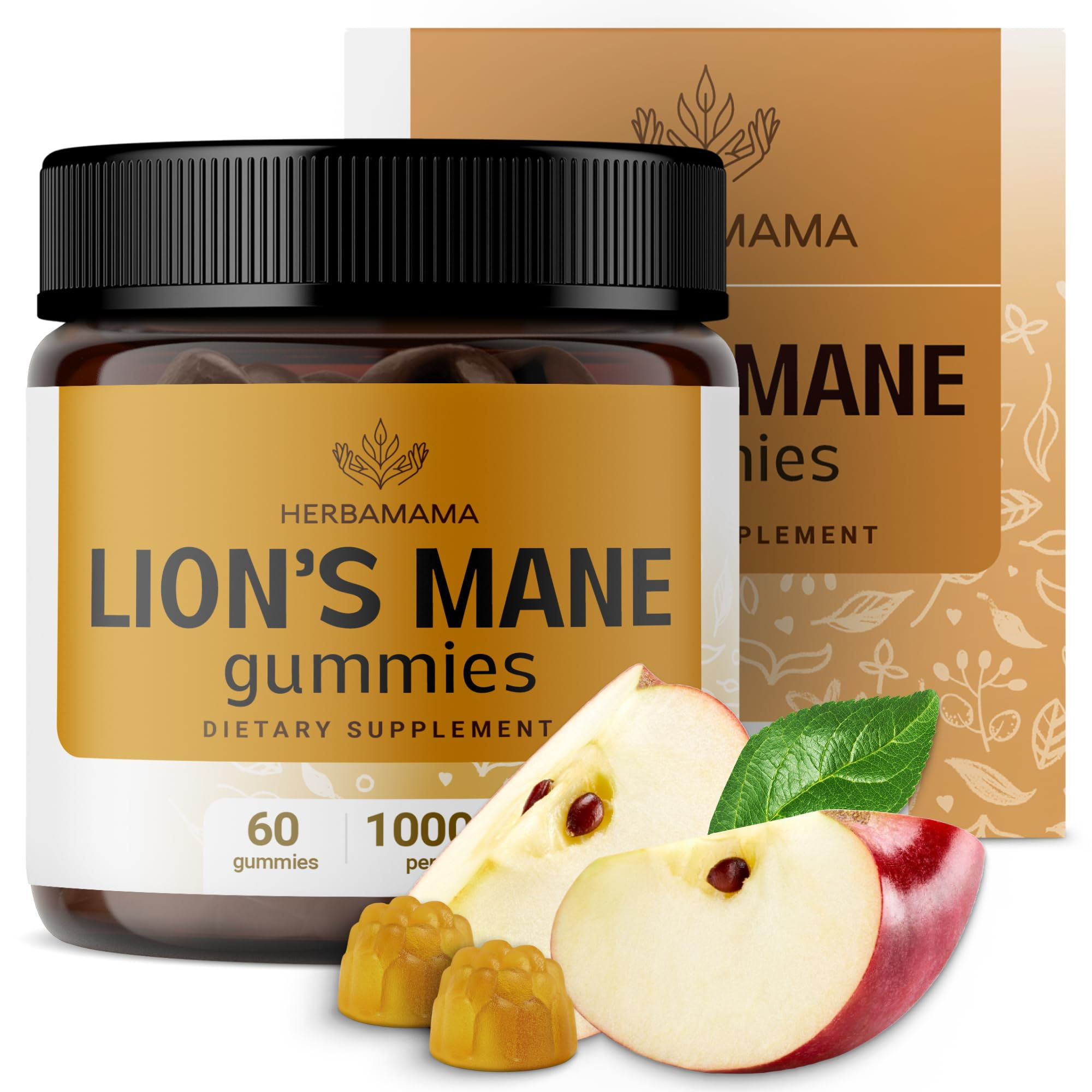 HERBAMAMA Lions Mane Gummies - 1000mg Lions Mane Mushroom for Brain Clarity Supp